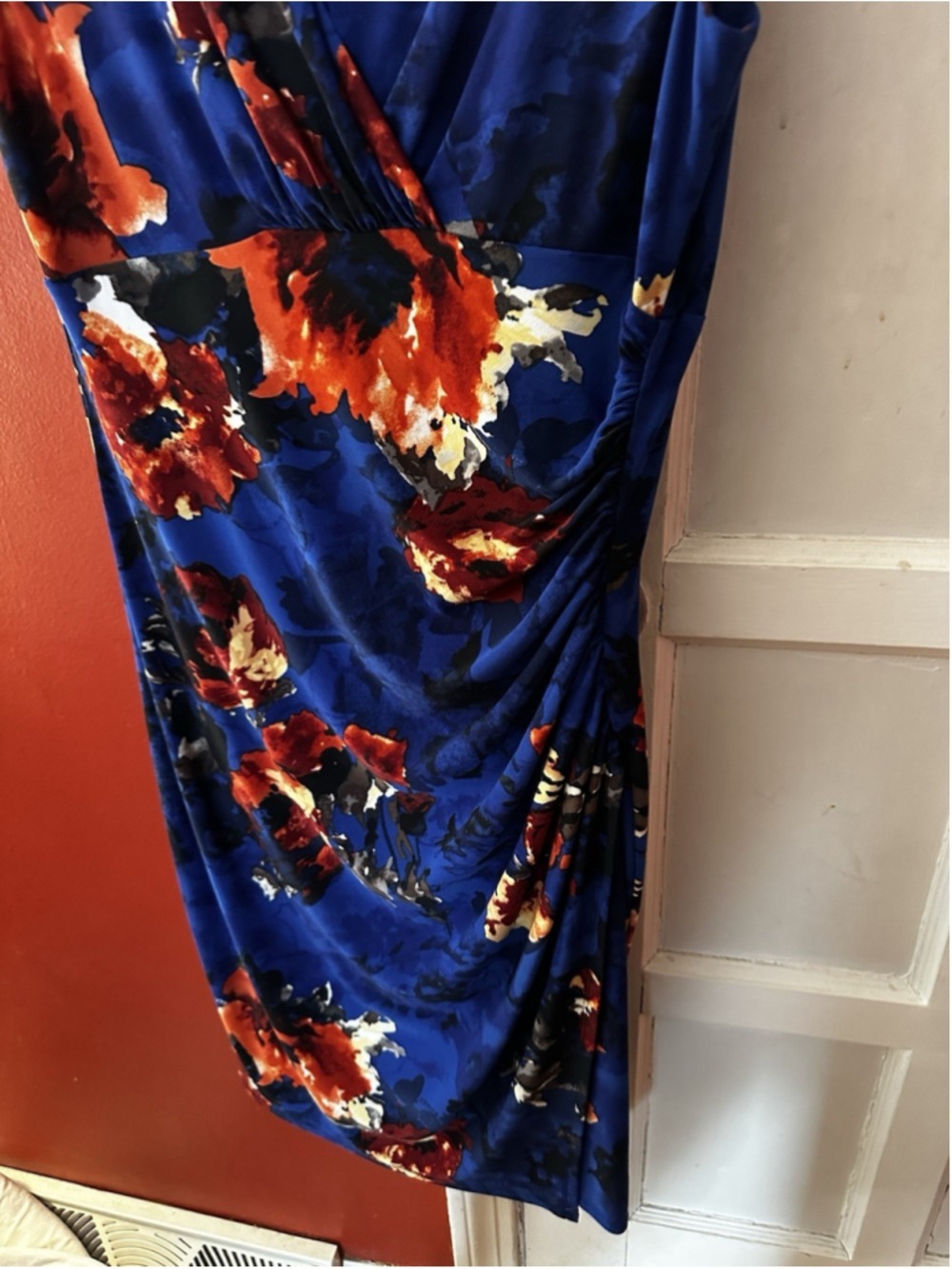 Lauren Ralph Lauren Floral Dress Blue Red Ruched Sheath Cocktail Quiet Luxury - Picture 10 of 12